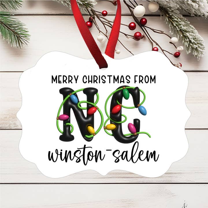 Giftable Memories – wholesale Ornament – CUSTOM Merry Christmas Lights State Town Ornament