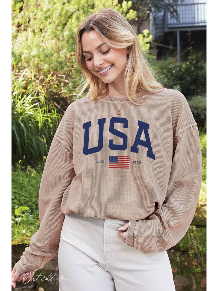 OAT COLLECTIVE - Wholesale Graphic Sweatshirt - Women's - USA EST.1776 Thermal Vintage Pullover1