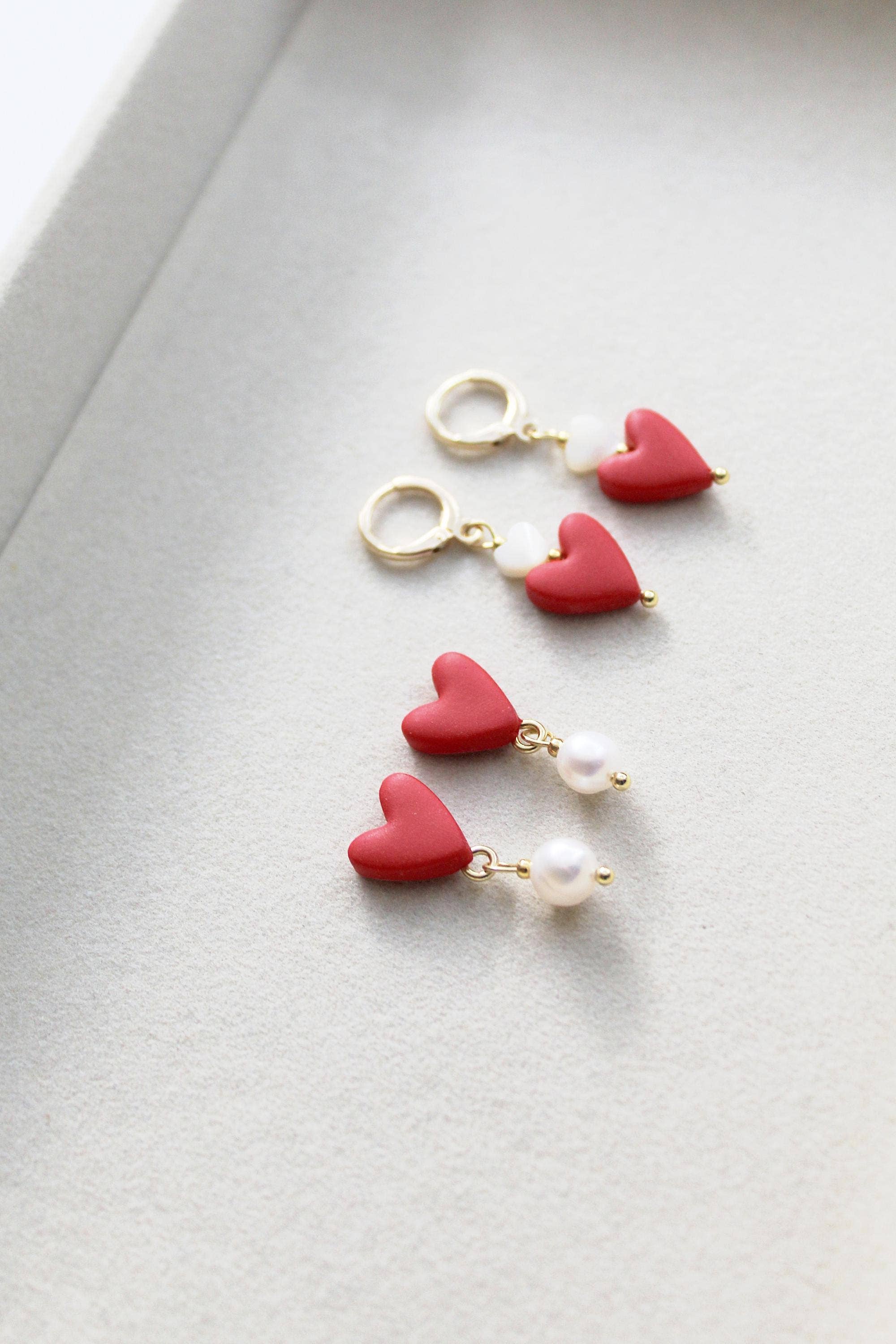 Studio Niani - Wholesale Dangle Earrings - Heart Earrings, Valentine's Day, Cute Earrings, Red, Pearls4