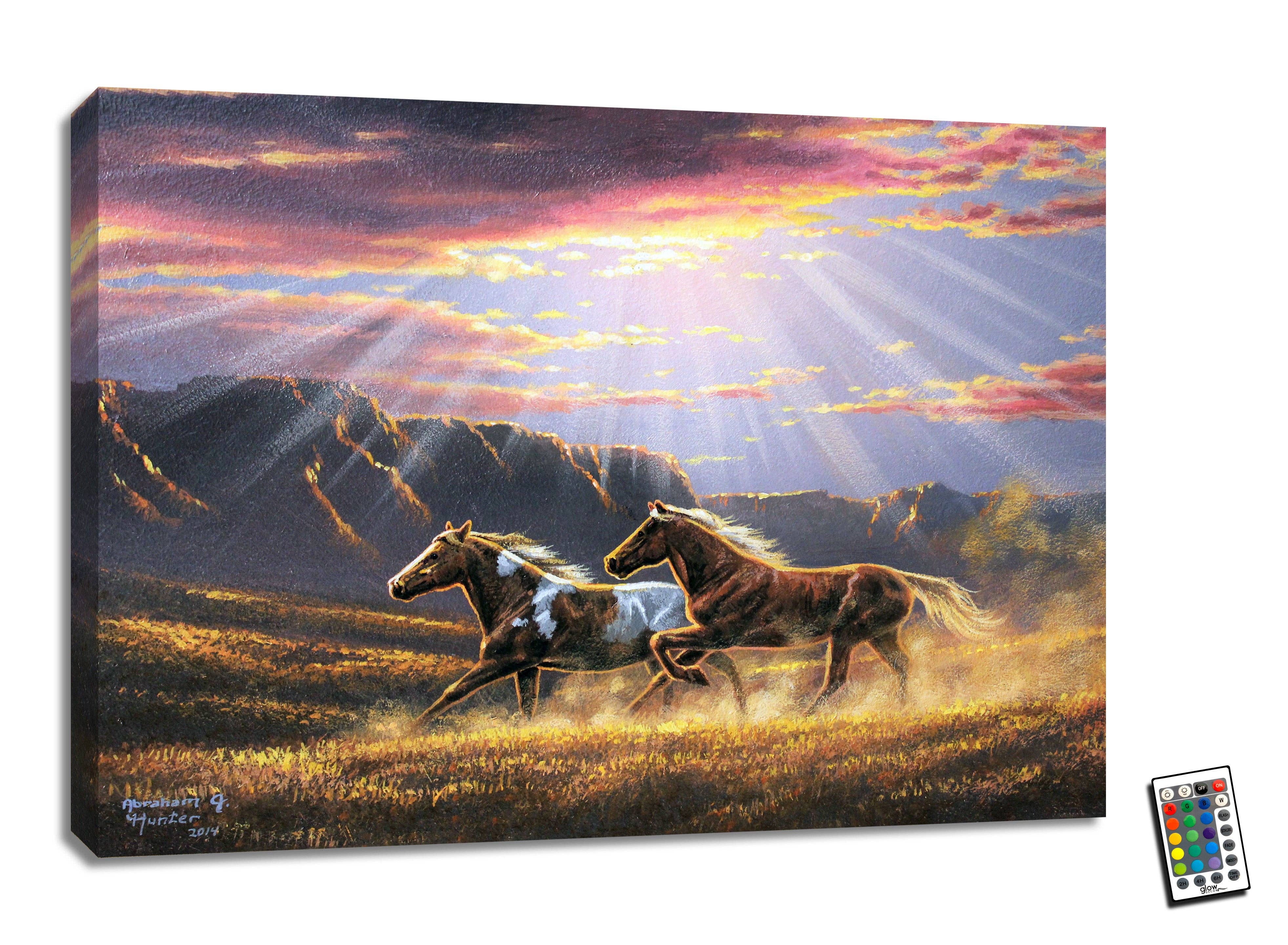 Glow Decor – Engroshandel Kunsttryk – Wild Horses 18x24 Fuldt oplyst LED vægkunst0