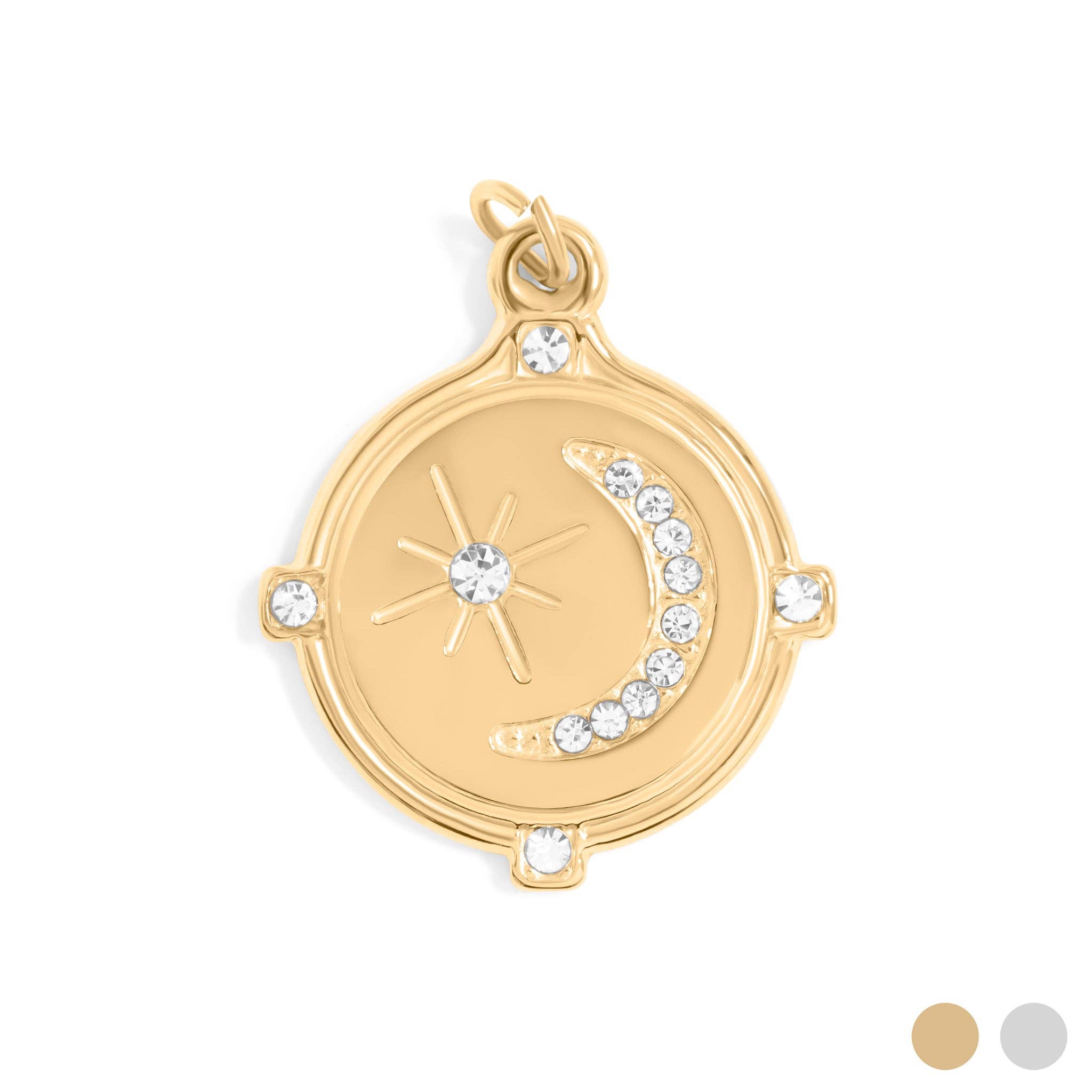 WJW - Wholesale Individual Charm/Pendant - 18K Gold PVD Stainless Steel Stone Moon And Star Pendant