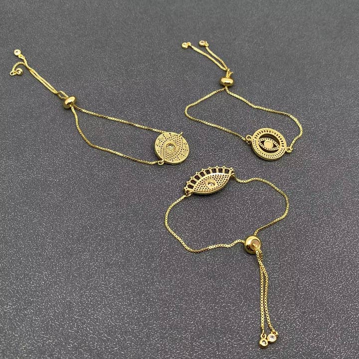 Mio Queena - Wholesale Charm/Dangle Bracelet - Multi-style Rhinestone Evil Eye Charm Golden Bracelets