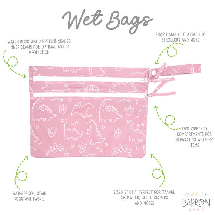 BapronBaby - Wholesale Wet Bag - Kids & Baby - Dino Friends (Blush) Waterproof Wet Bag
