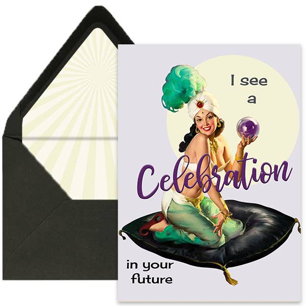Carte de vœux Pin-up Psychic Celebration in Your Future pour la vente par Mod Lounge Paper Company
