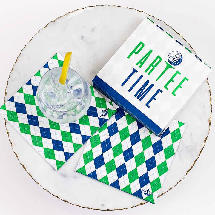 Partee Time Cocktail Napkins Royal/Palm/Palace Blue 5x5 for wholesale by The Royal Standard