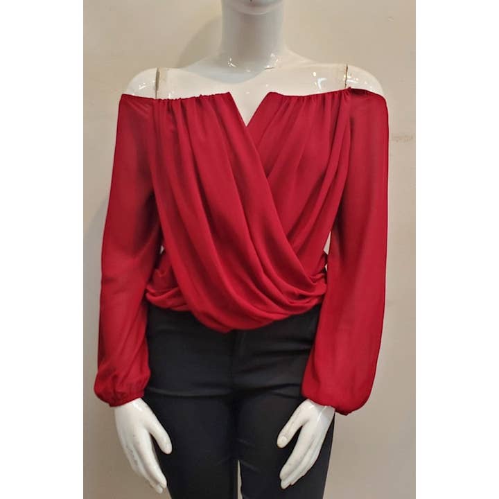 Curve Market - Wholesale Blouse - Women's - PLUS SIZE CHIFFON OFF THE SHOULDER SURPLICE TOP18