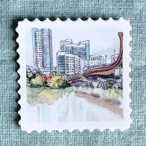 Pfluger Pedestrian Bridge Stamp Sticker for wholesale by watercoloratx