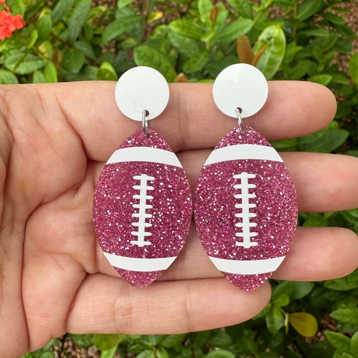 Laser & Color Designs LLC - Wholesale Dangle Earrings - Pink Glitter Football Earrings, Game Day Earrings1