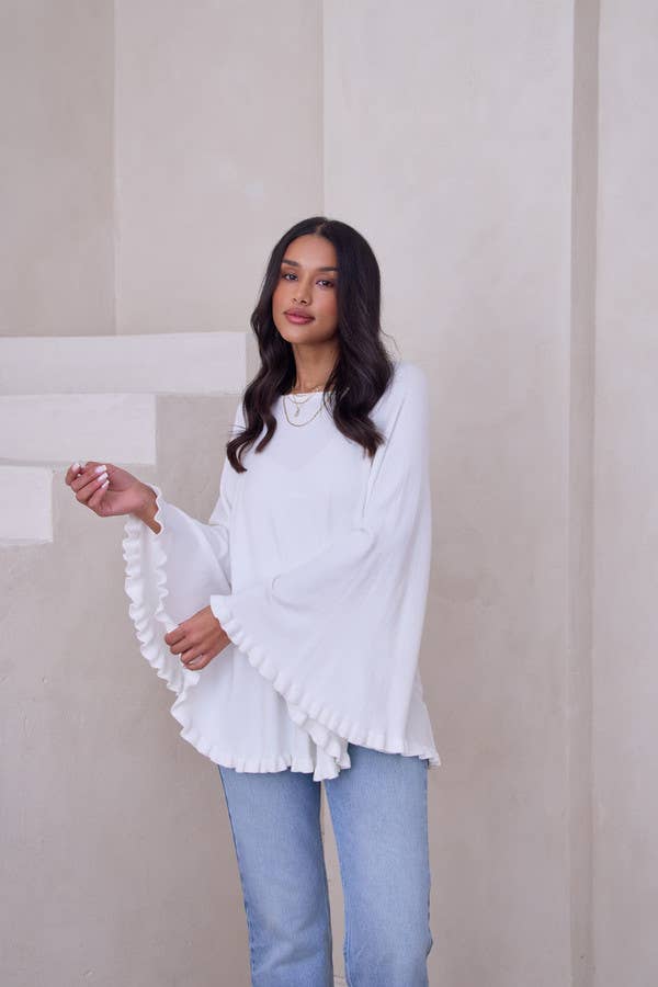 SAACHI - Wholesale Poncho - Women's - Talia Ruffled Hem Poncho Sweater32