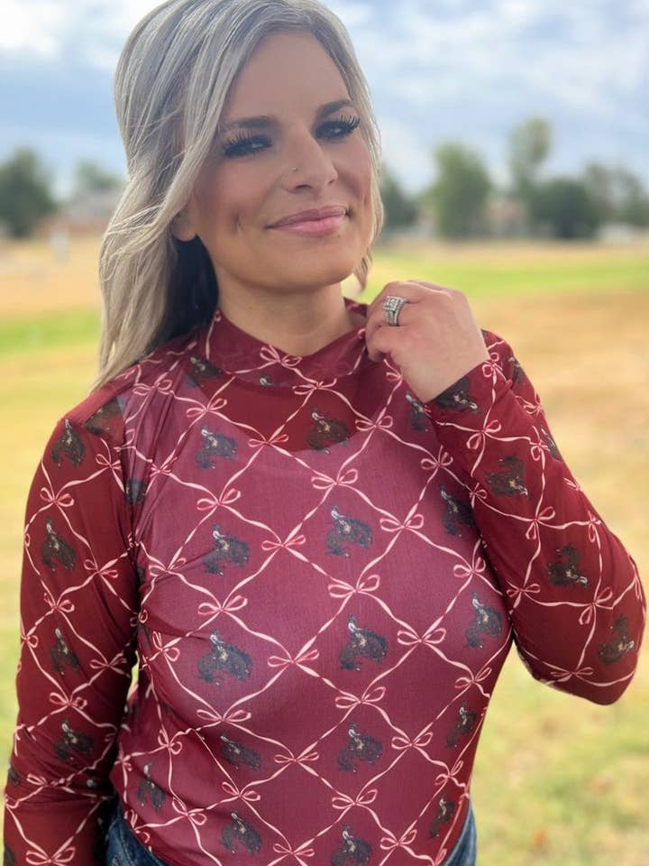 Sterling Kreek - Wholesale Blouse - Women's - Bronc & Bows Mesh Top
