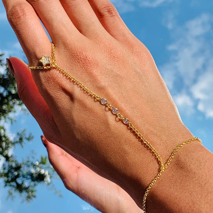 Mali Beads - Wholesale Link & Chain Bracelet - CZ Hand Chain Bracelet with Moon Charm, Star Slave Bracelet