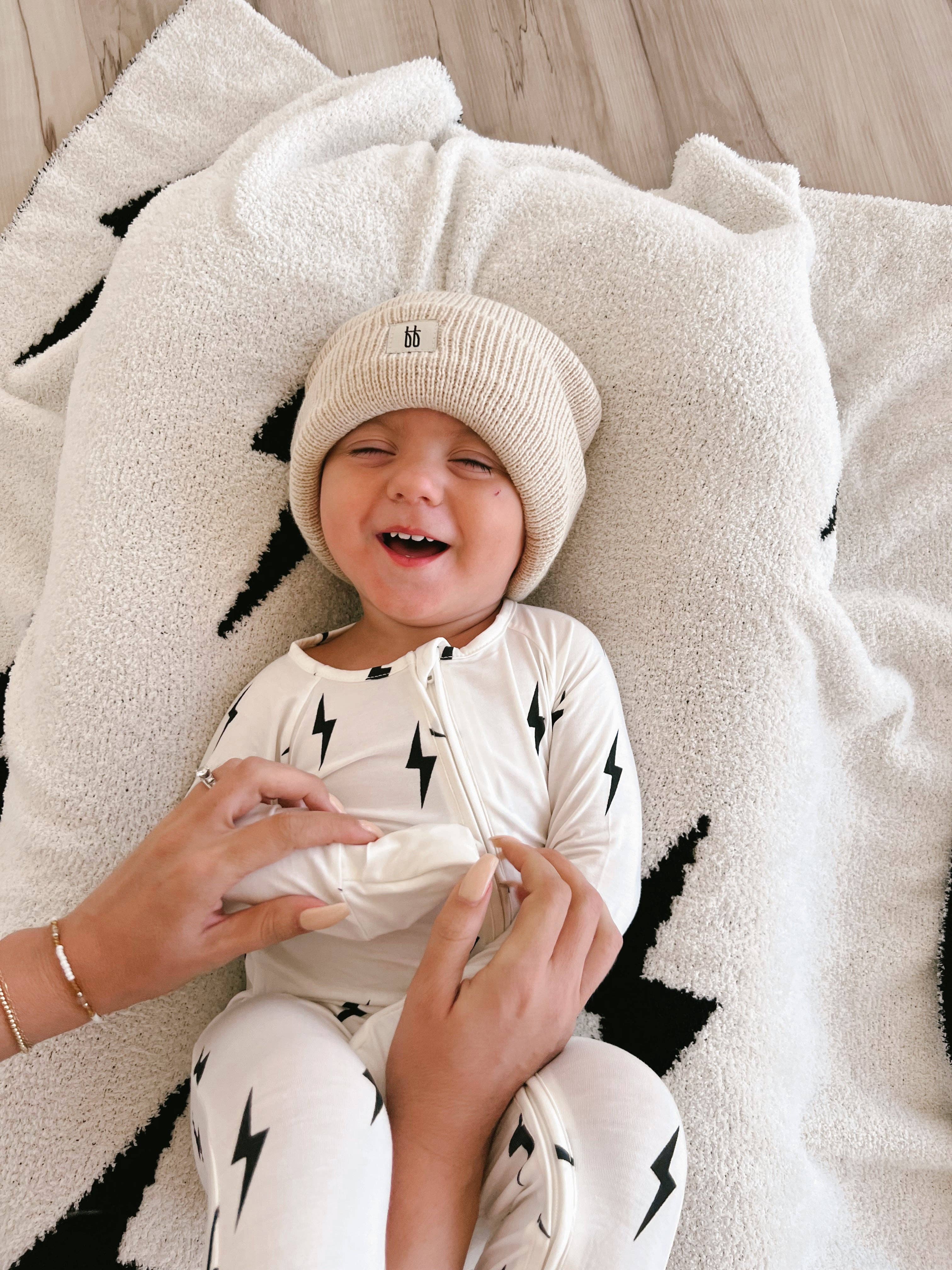 Forever French Baby - Wholesale Sleepsuit - Baby - Bamboo Zip Pajamas | White & Black Lightning Bolt3