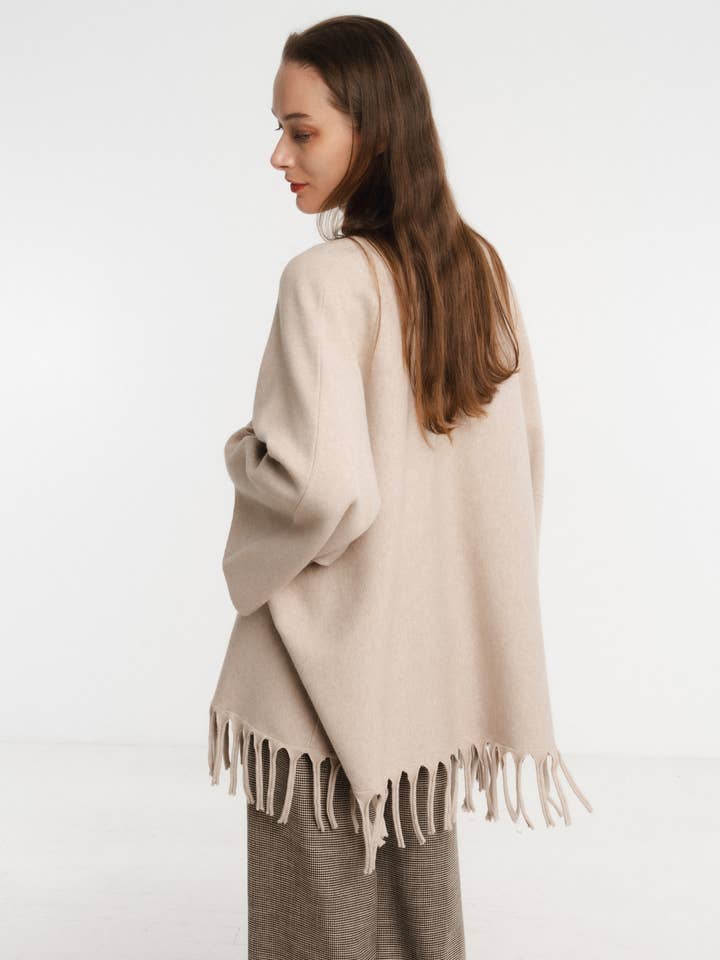 JULIA PARIS - Venta al por mayor Poncho - Mujer - Poncho abierto de punto con flecos