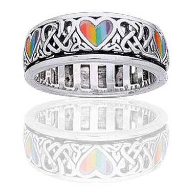 Silver Insanity - Wholesale Band/Stacked Ring - Sterling Silver Celtic Knot and Rainbow Peace Heart Spinning Ring