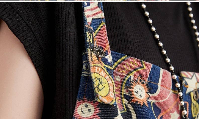 Blå Sommerprintede jeansshorts med stropper til kvinder for engroshandel på Faire7