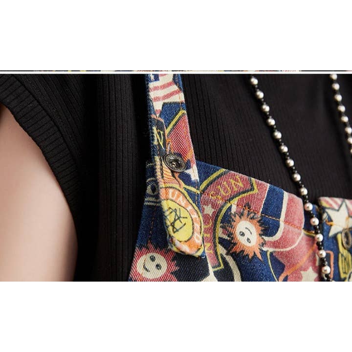 Blå Sommerprintede jeansshorts med stropper til kvinder for engroshandel på Faire7