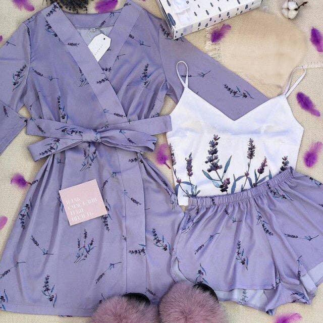 The Lounge Edit - Wholesale Sleepwear Set - Women's - 3 Piece Pajama Set Womens Kimono Bathrobe Satin9