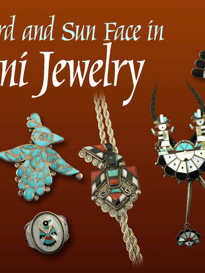 Hopi Bird and Sun Face in Zuni Jewelry for wholesale by Schiffer Publishing