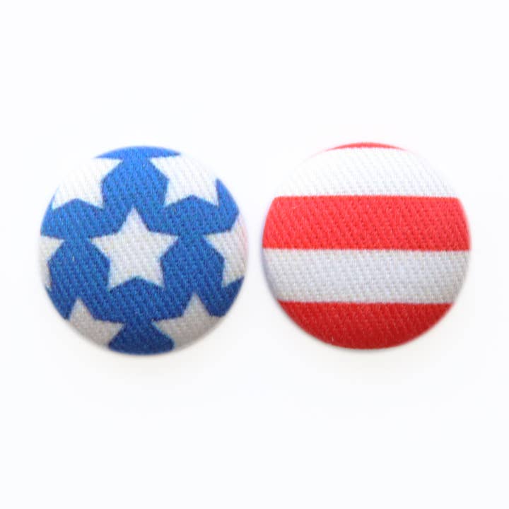 Rachel O's - Wholesale Stud/Post Earrings - Bold 7/8 Inch USA American Flag Fabric Button Earrings4