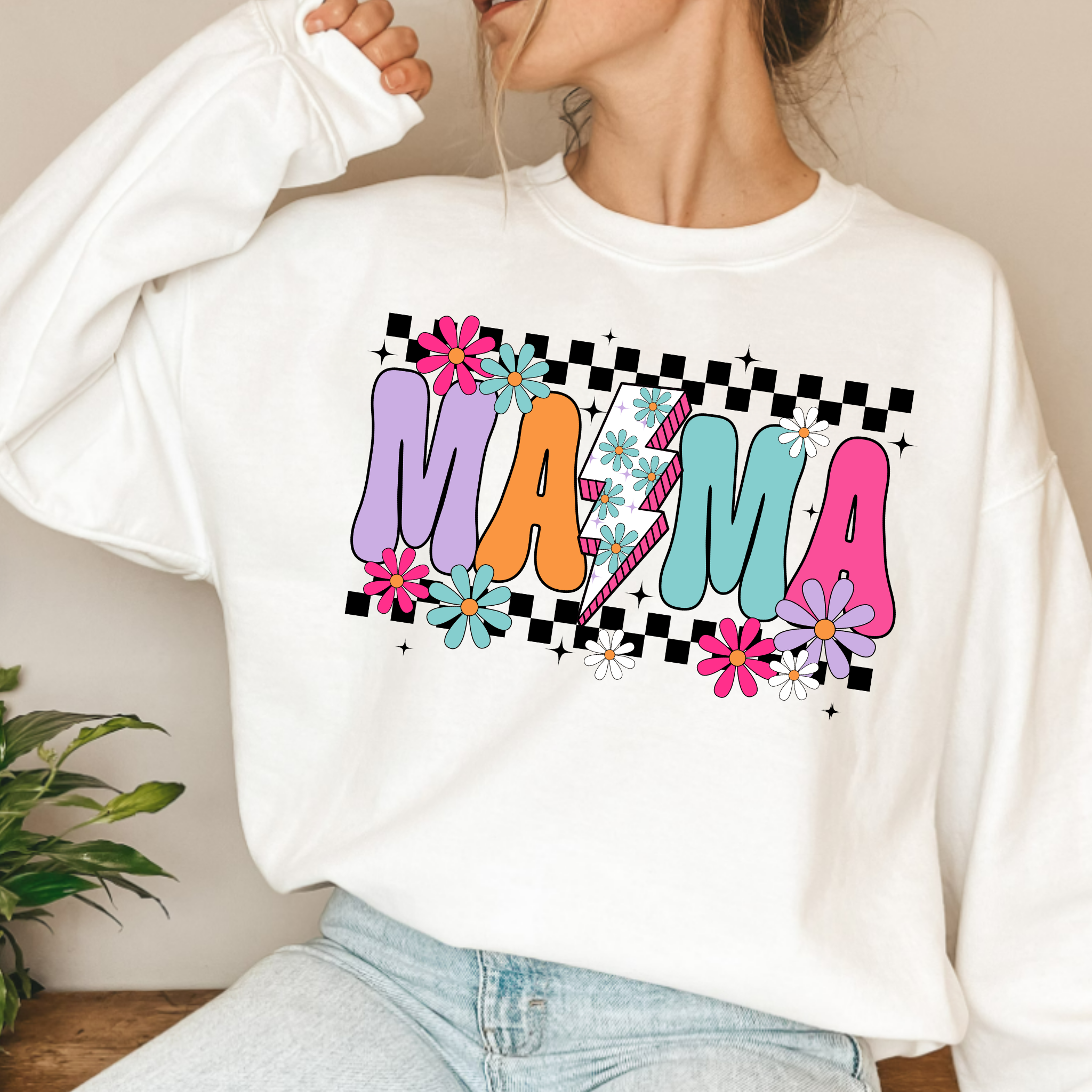 TEELUX - Wholesale Sublimation Transfer - (Shirt not included) MAMA checked w Lightning -  DTF (COLD PEEL)1