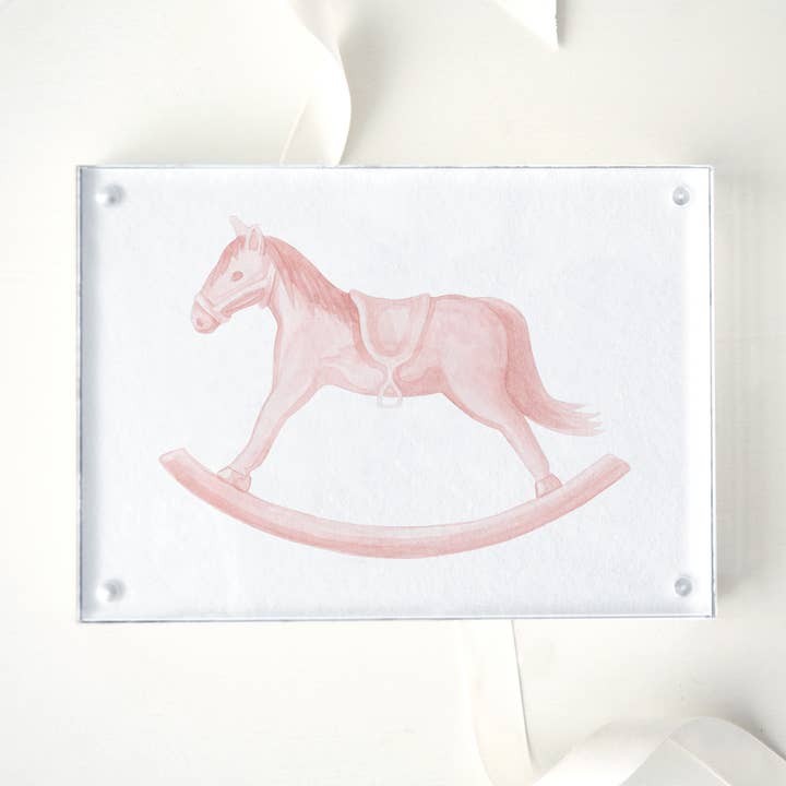 Pink Rocking Horse Watercolor in Acrylic Frame for wholesale by Ellen Davis Creative