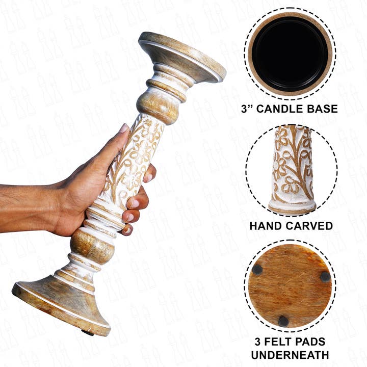 LuxeDesigns Co LLC - Wholesale Candle Holder - Artisan-Crafted Hand-Carved Wood Candle Holders1