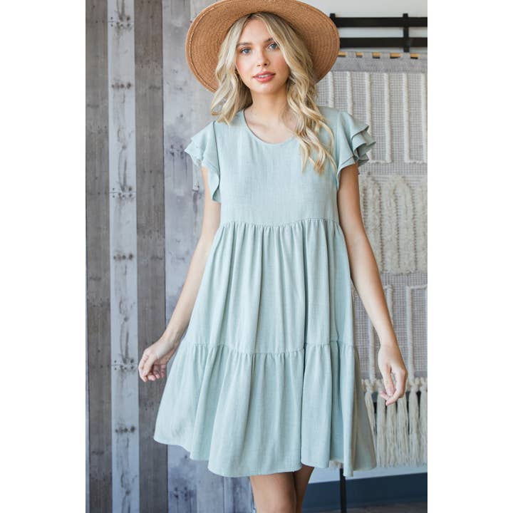 Abito a balze con spalline arricciate in lino rayon per la vendita all'ingrosso da parte di Veveret