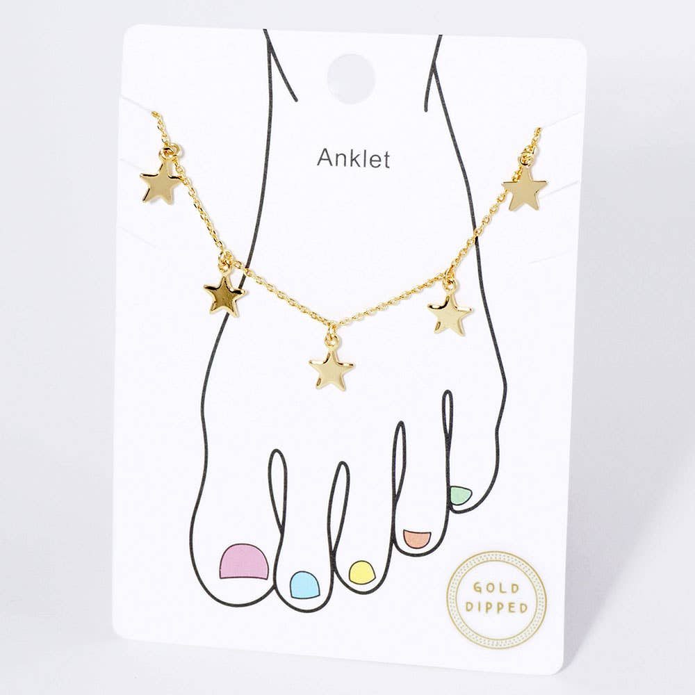 Sensibling Corp. - Wholesale Anklet - Gold Dipped Star Charm Station Anklet9