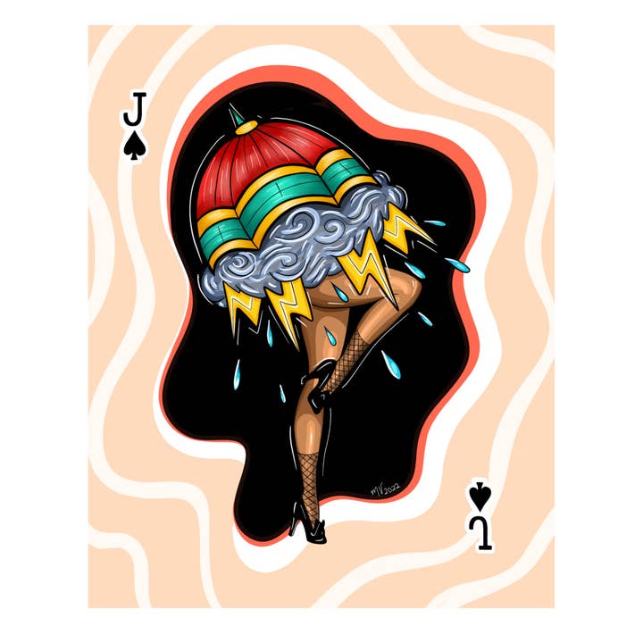 Parapluie Thunderstorm Pin-up Art Giclée Print pour la vente par Madison Vermilya Art