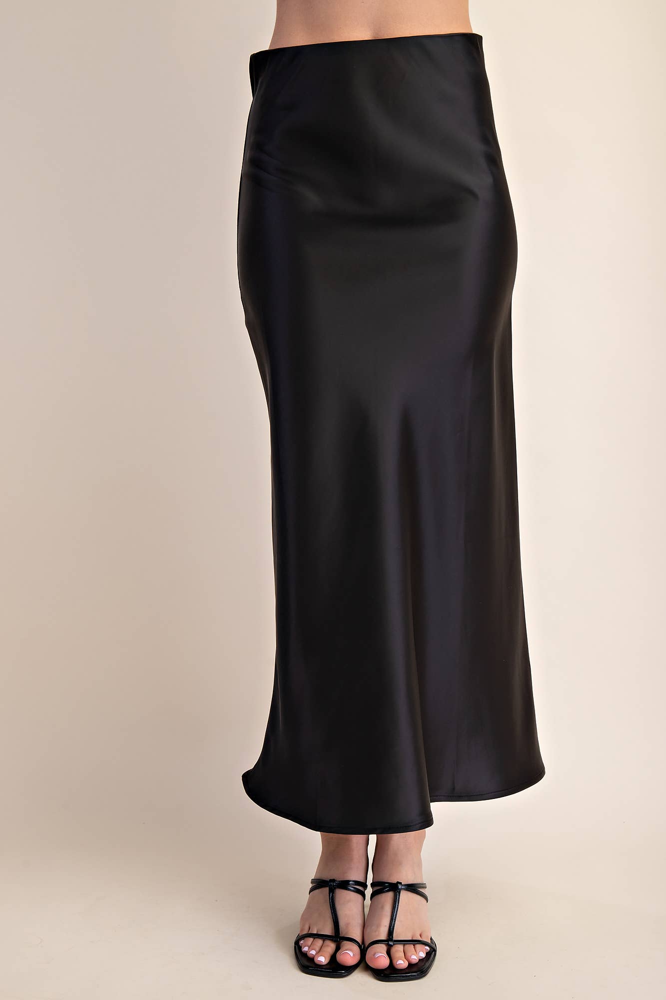 Glam - Wholesale Skirt - Women's - Waist Elastic Band Midi Satin Skirt6