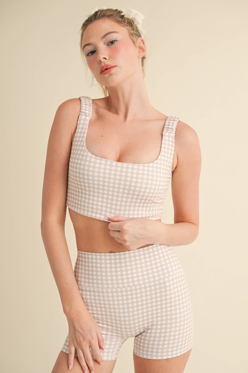 KIMBERLY C - Wholesale Sports Bra - Women's - Gingham Print Ruched Bra Top16