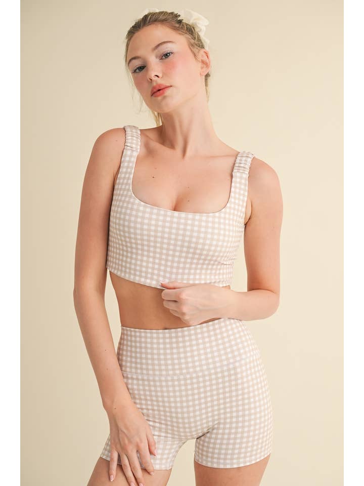 KIMBERLY C - Wholesale Sports Bra - Women's - Gingham Print Ruched Bra Top16