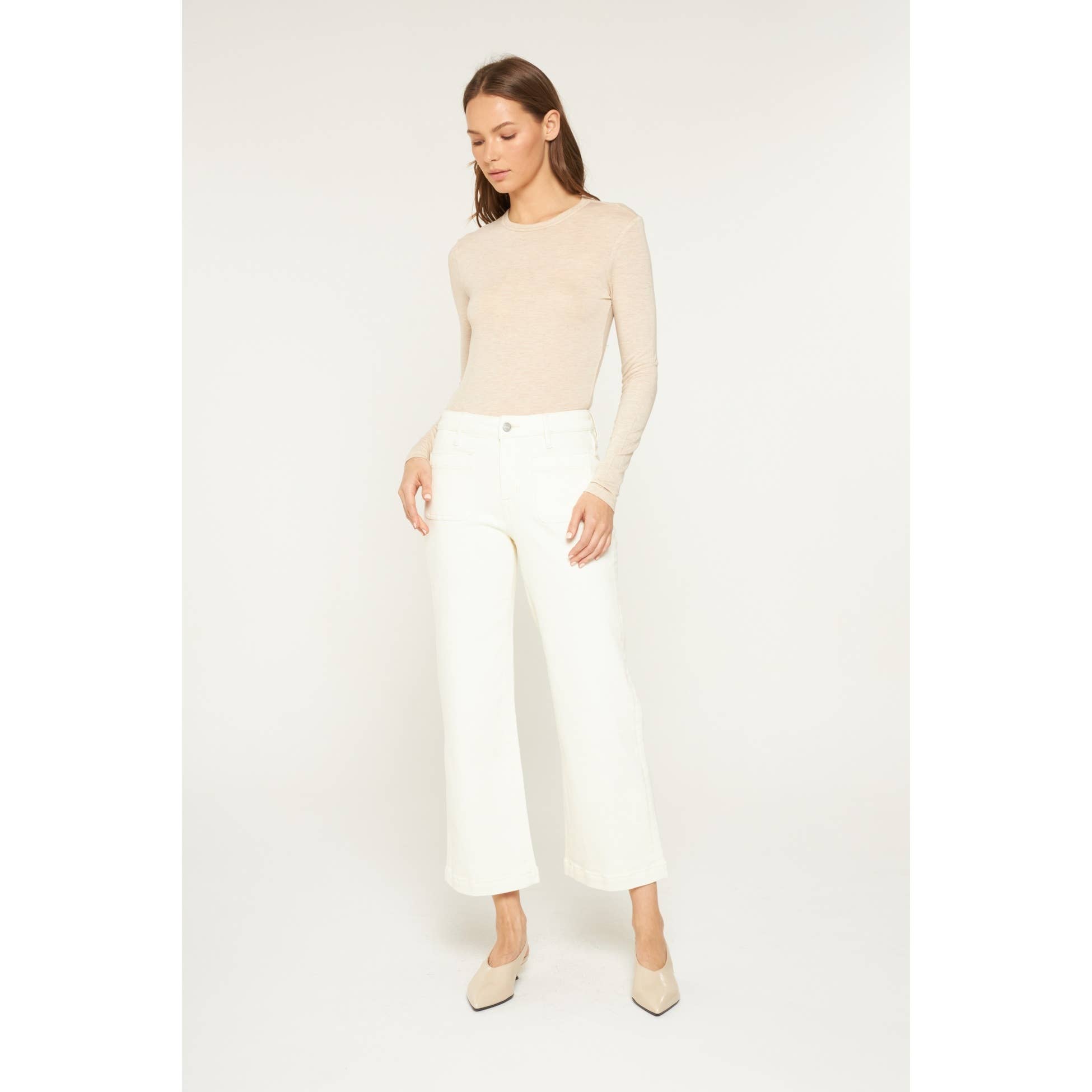 WHITE CHOCOLATE HIGH RISE CROPPED WIDE LEG WITH PATCH PKT for wholesale on Faire2