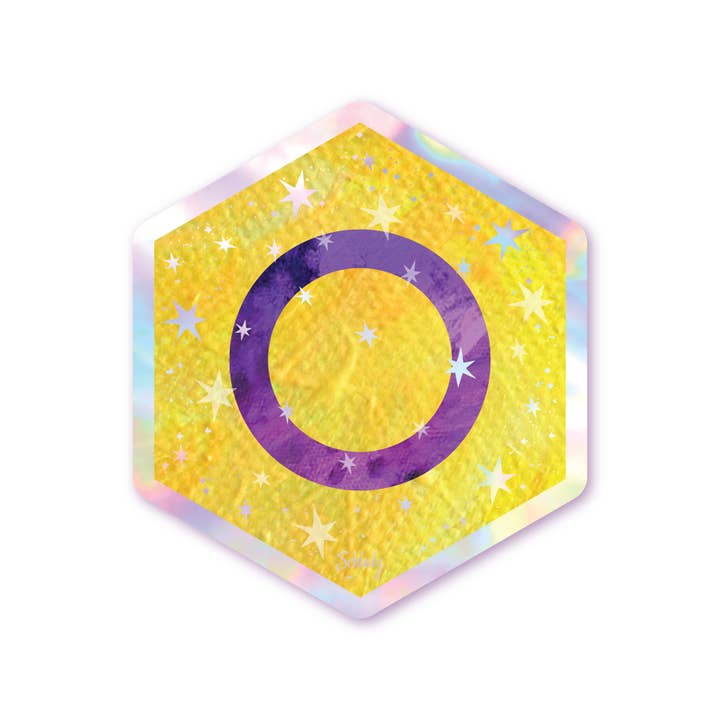 Starry Intersex Pride Flag - Holographic Hexagon Sticker for wholesale by Schlady