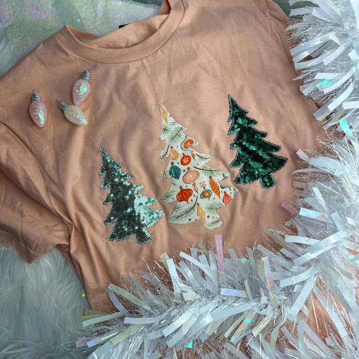Peach Christmas Tree Trio Short Sleeve for wholesale by Shop Southern Belle
