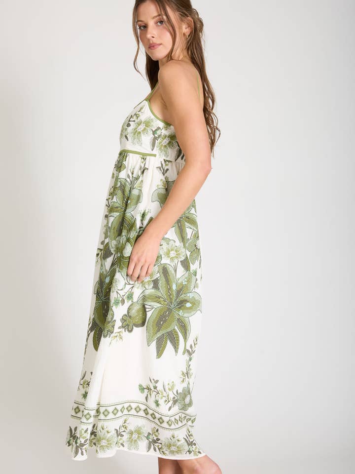 Blu Pepper - Wholesale Dress - Women's - POSITANO FLORAL PATTERN SPAGHETTI STRAP MIDI DRESS10