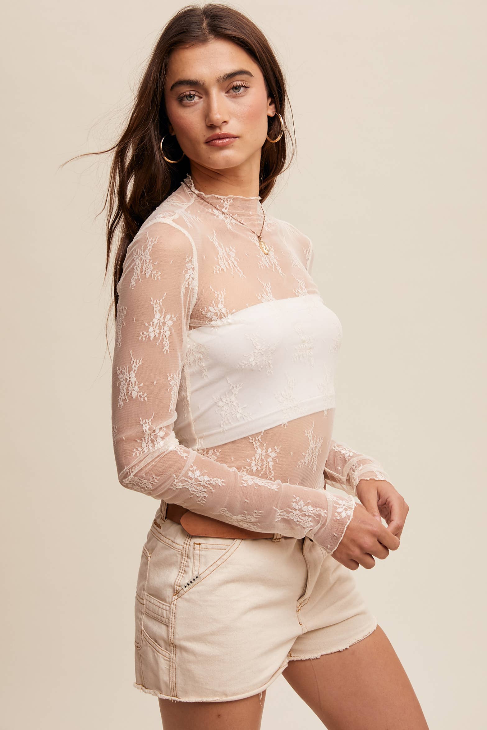 Listicle - Wholesale Blouse - Women's - Sheer Lace Long-Sleeve Top78