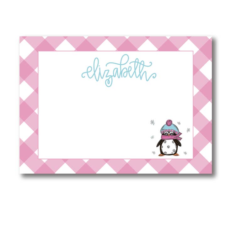 Personalized Penguin Flat Notecards for wholesale by The Redheaded Camel