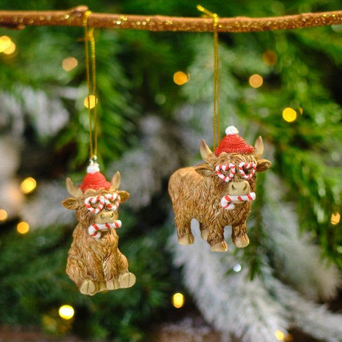 Langs - Wholesale Ornament - Christmas Highland Sitting Cow Resin Hanger With Candy Cane Glasses
1