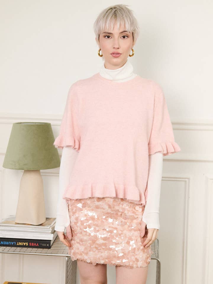 Pull doux à manches courtes et volants - ROSEA 228 pour la vente par GOLDEN LIVE PARIS