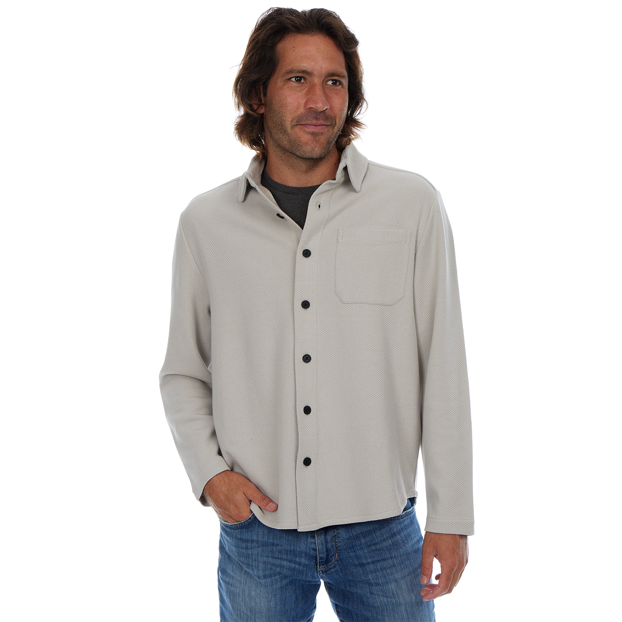 PX - Wholesale Shirt Jacket/Shacket - Men's - Cream Subtle Diagonal Textured Solid Shacket Shirt Jacket3