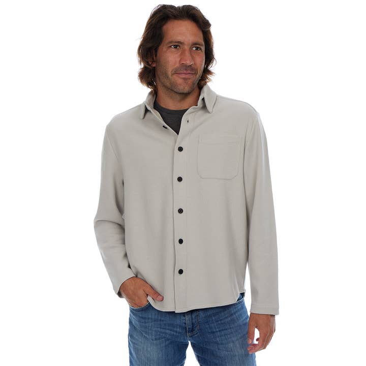 PX - Wholesale Shirt Jacket/Shacket - Men's - Cream Subtle Diagonal Textured Solid Shacket Shirt Jacket3