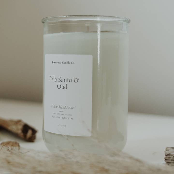 PALO SANTO & OUD SOY CANDLES for wholesale by Ironwood Candle Co.