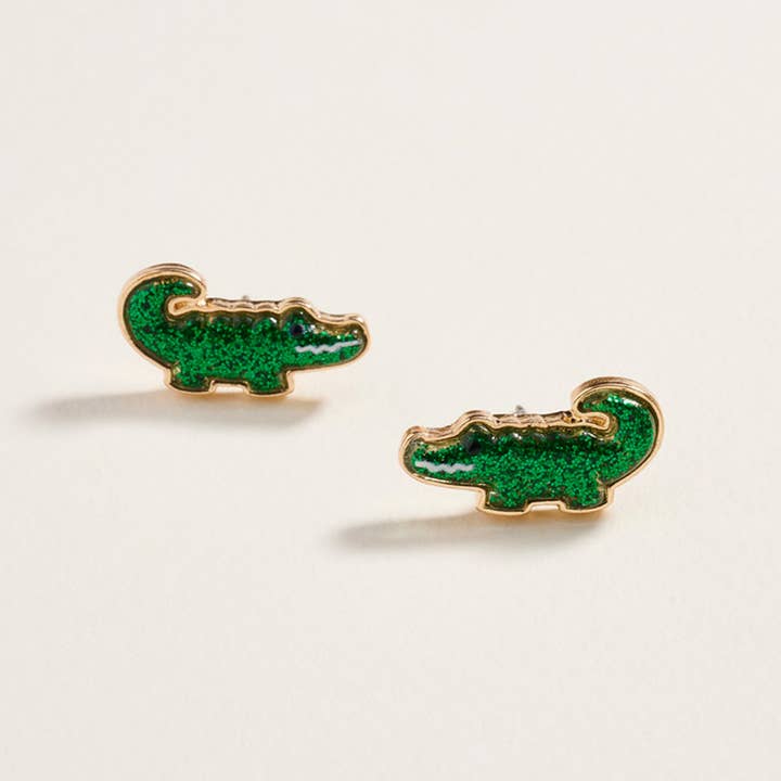 Glitter Mardi Gras Alligator Stud Earrings for wholesale by Sensibling Corp.