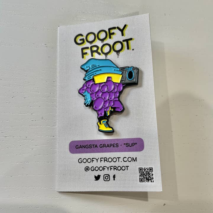 Sup Grape Enamel Pin for wholesale by Goofy Froot