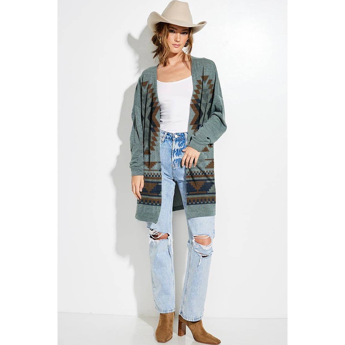 Phil Love - Wholesale Cardigan - Women's - Aztec print Loose fit long sleeve Knit cardigan5