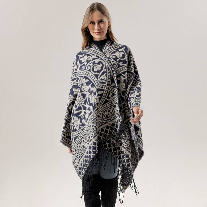 ACCITY - Wholesale Wrap - Women's - WARM FAUX CASHMERE TASSEL SCARF CAPE SHAWL_CWASC21682