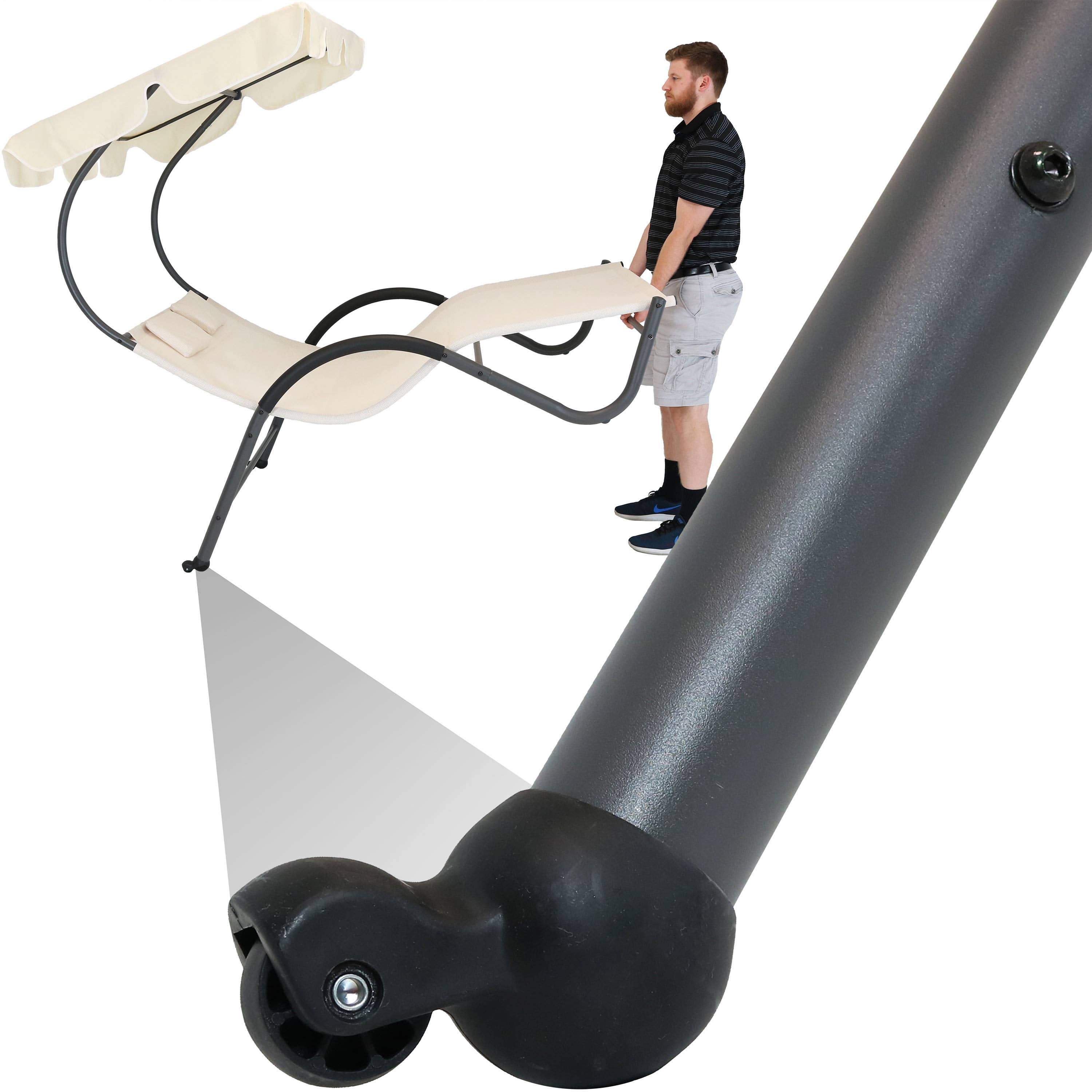 Sunnydaze Decor - Wholesale Patio Chair - Double Outdoor Chaise Lounge Bed with Canopy - Beige5