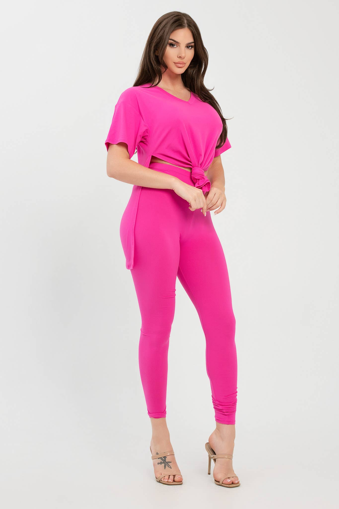 Julia by LoveJ - Wholesale Top & Pant Set (NOT Loungewear) - Women's - V Neck Side Slits Basic Top And Leggings Set20