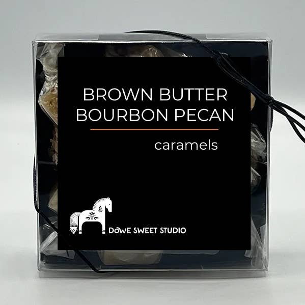 Brown Butter Bourbon Pecan Caramels for wholesale by Dowe Sweet Studio